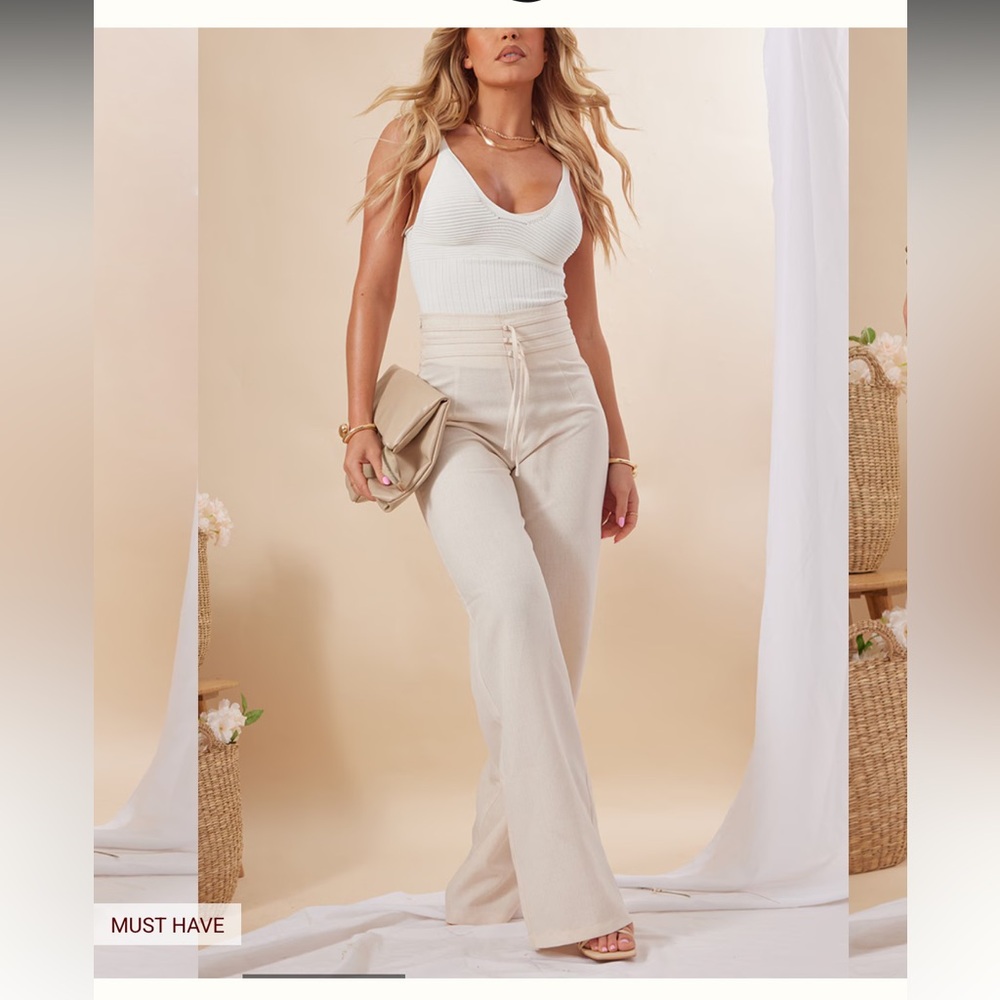 PrettyLittleThing Cream Wide Leg Pants